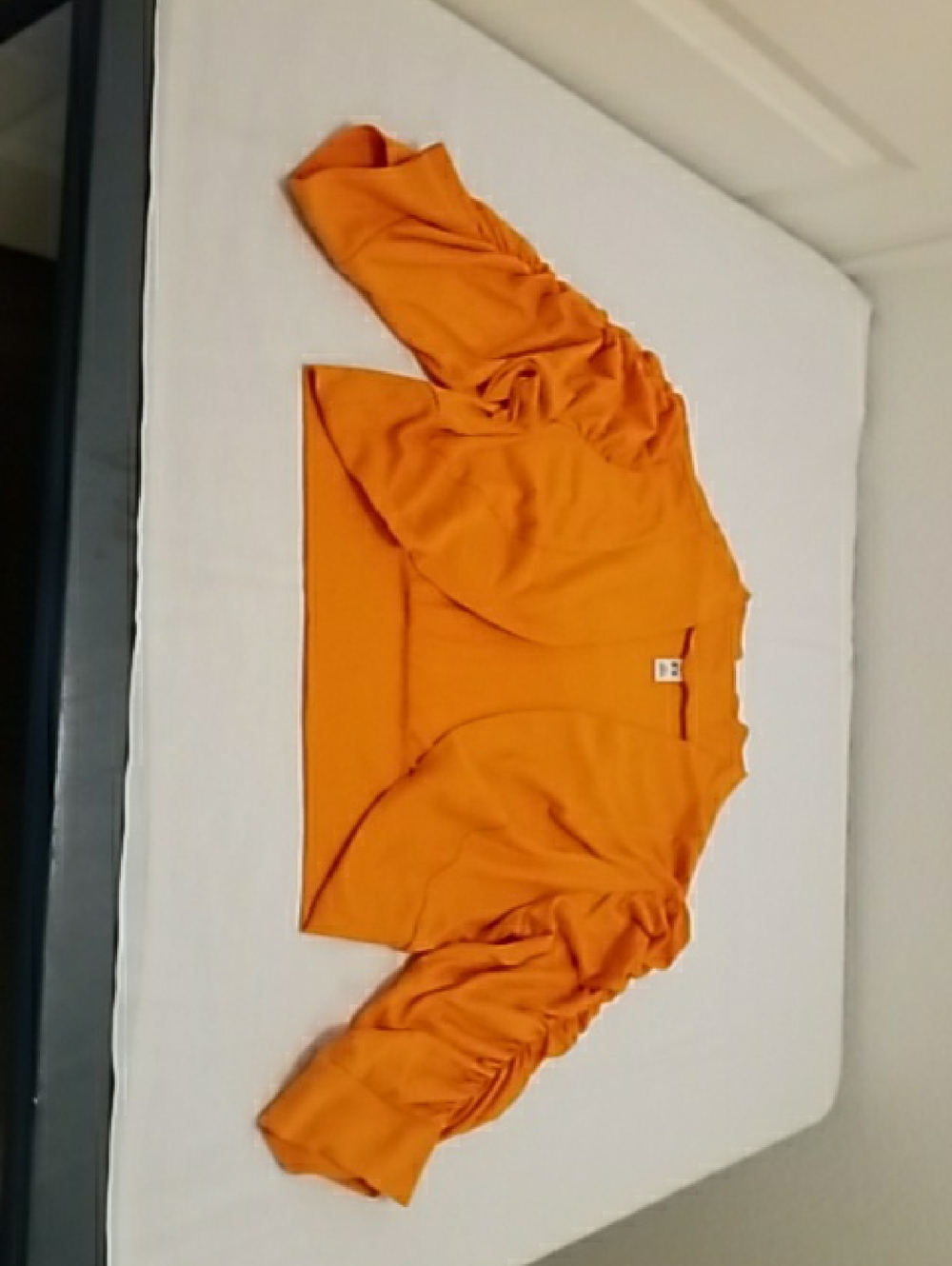 Orange Cropped Ruched Sleeve Cardigan